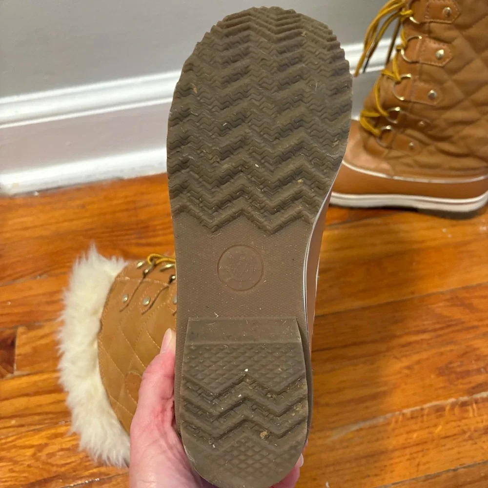 Global Win Womens 8.5 Snow Boots Brown Faux Fur Quilted Leather Zip W1560-3